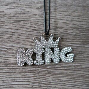 Brinstal Large KING Letter Pendant Hip Hop Crown In Your Face Bling Silver Tone